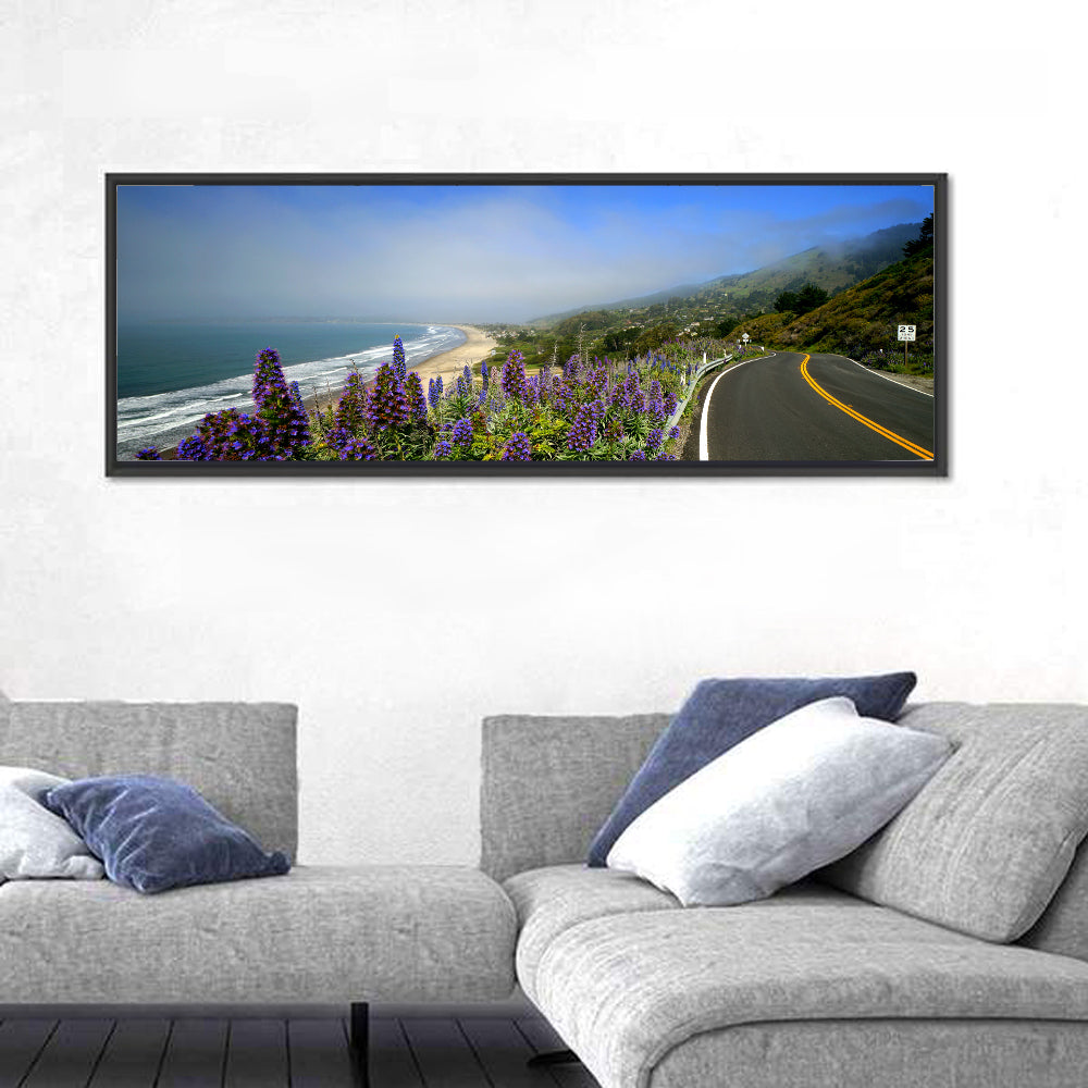 Big Sur Coastal Road Wall Art in a room, panoramic