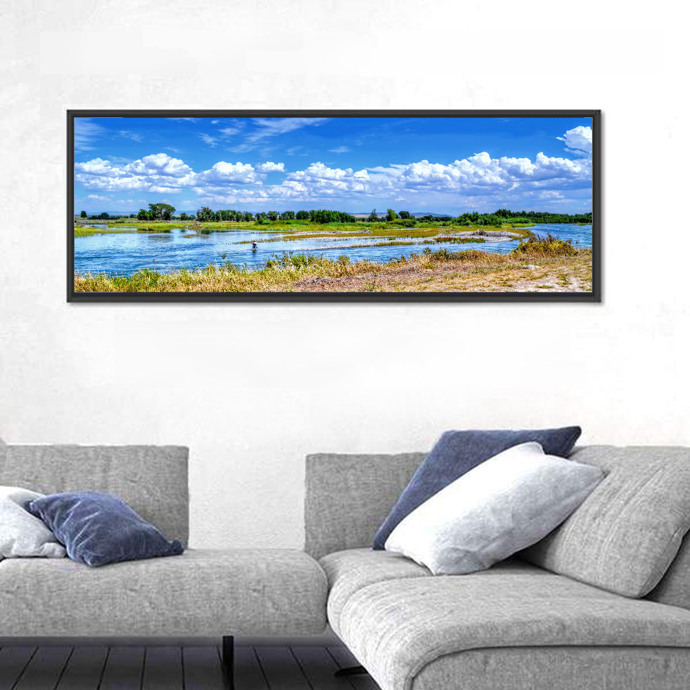 Snake River Fly Fishing, Idaho Wall Art in a room, panoramic