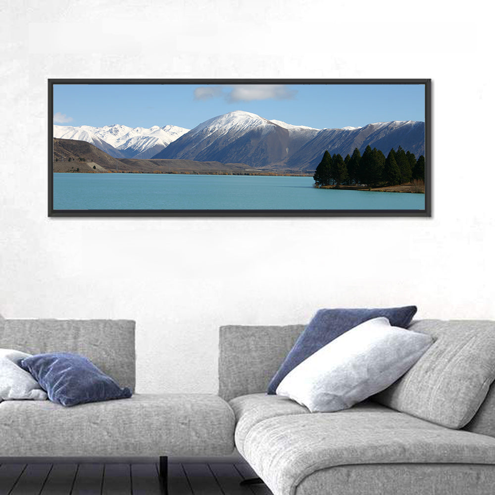 Turquoise Lake Pukaki Wall Art in a room, panoramic