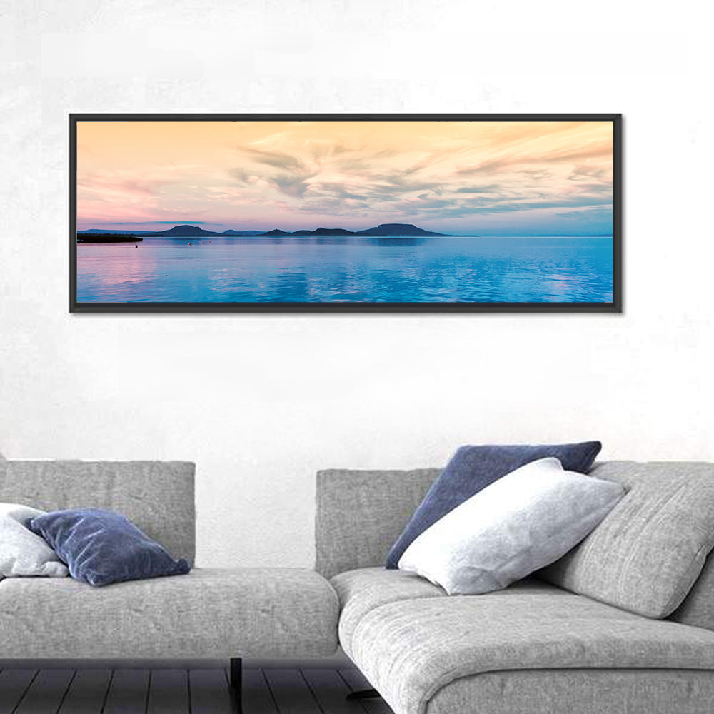 Lake Balaton at Golden Hour Wall Art in a room, panoramic