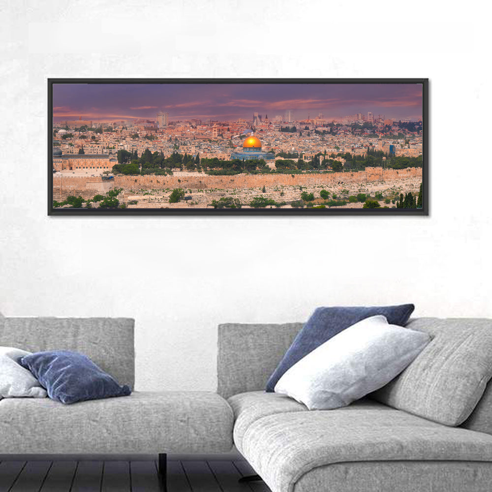 Jerusalem Golden Dome at Dusk Wall Art in a room, panoramic