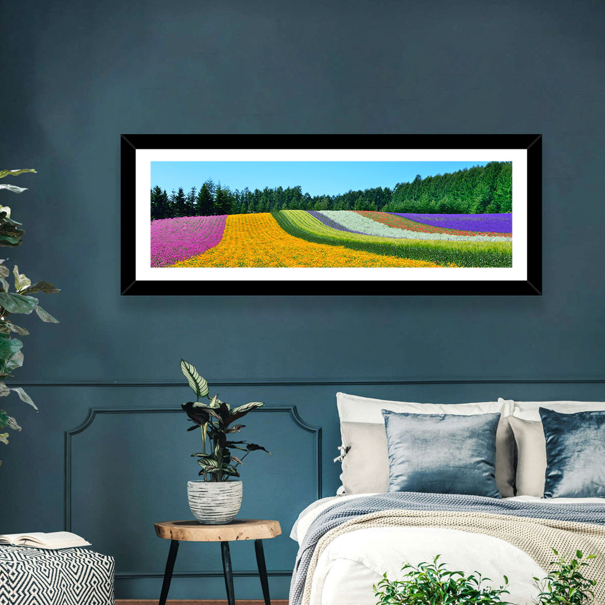 Tomita Flower Fields, Nakafurano Wall Art in a room, panoramic