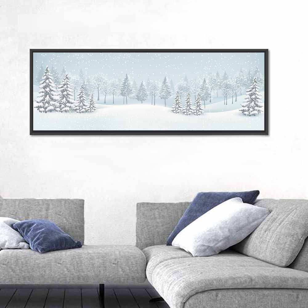 Winter Wonderland Illustration Wall Art in a room, panoramic