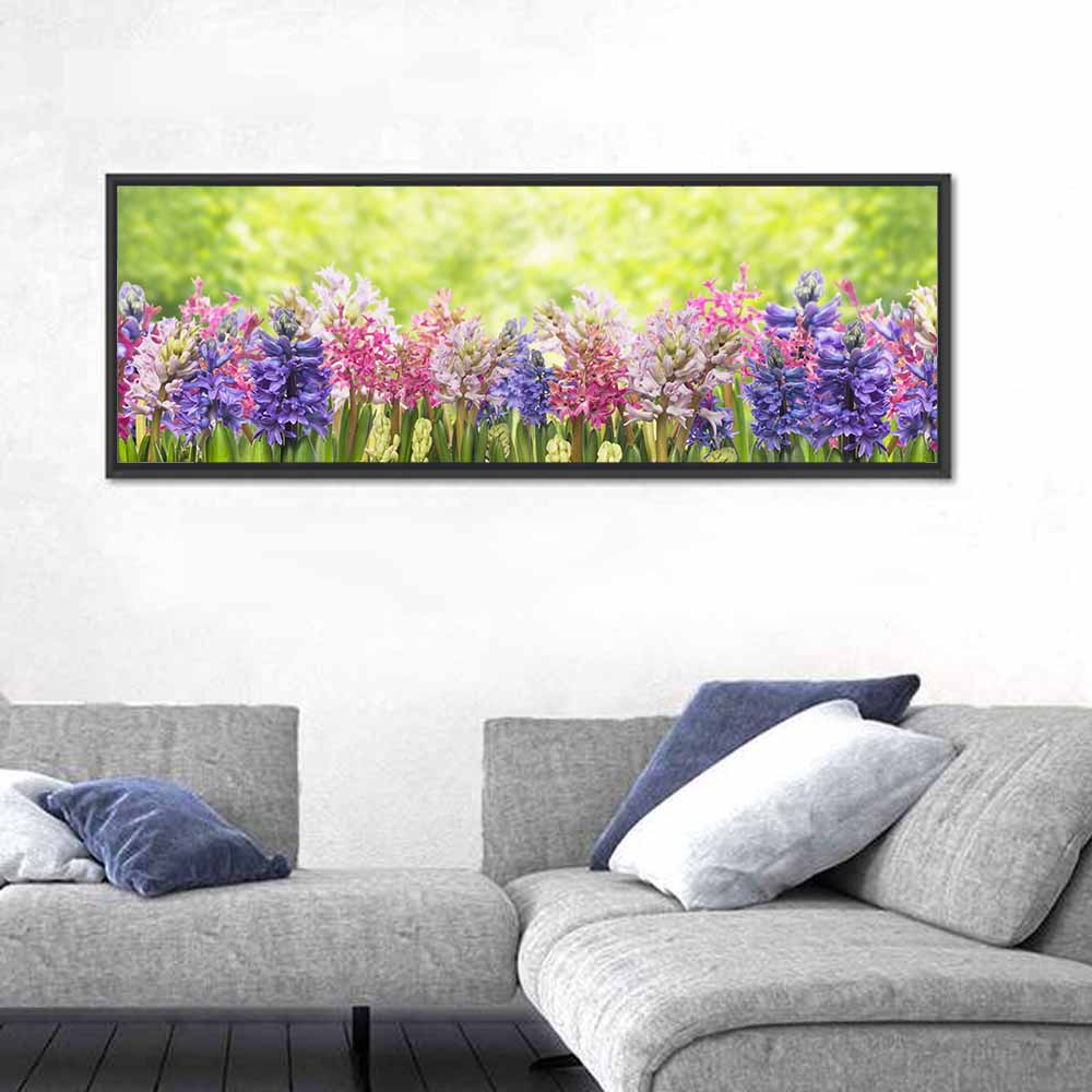 Hyacinth Cluster in Bloom Wall Art in a room, panoramic