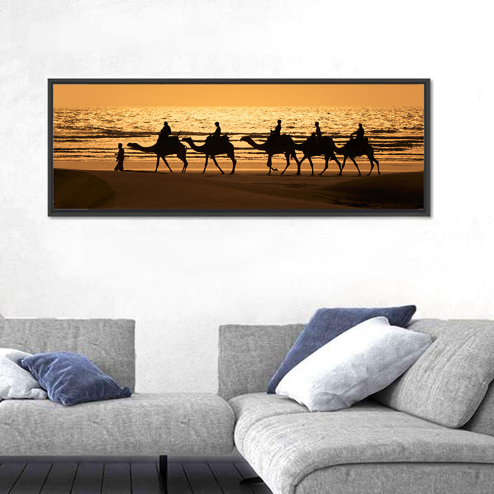 Camel Caravan Silhouette on Wet Sand Wall Art