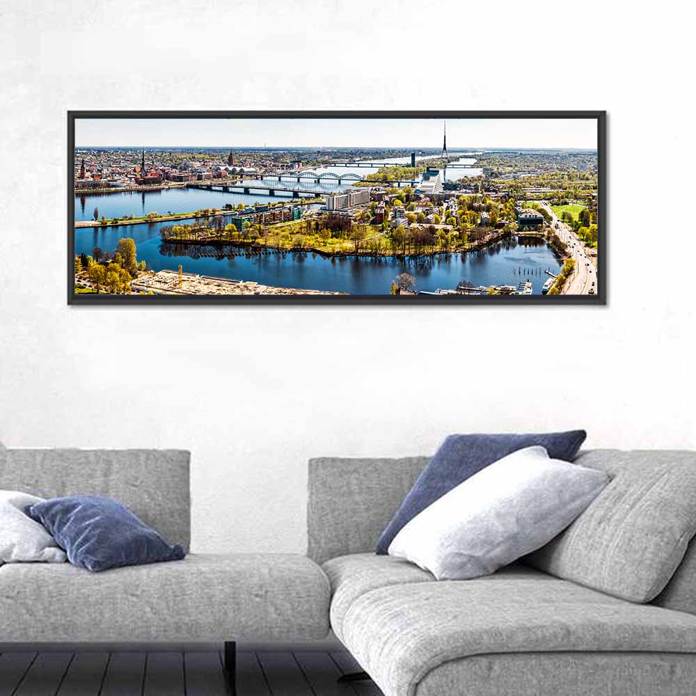 Riga Daugava River View Wall Art in a room, panoramic