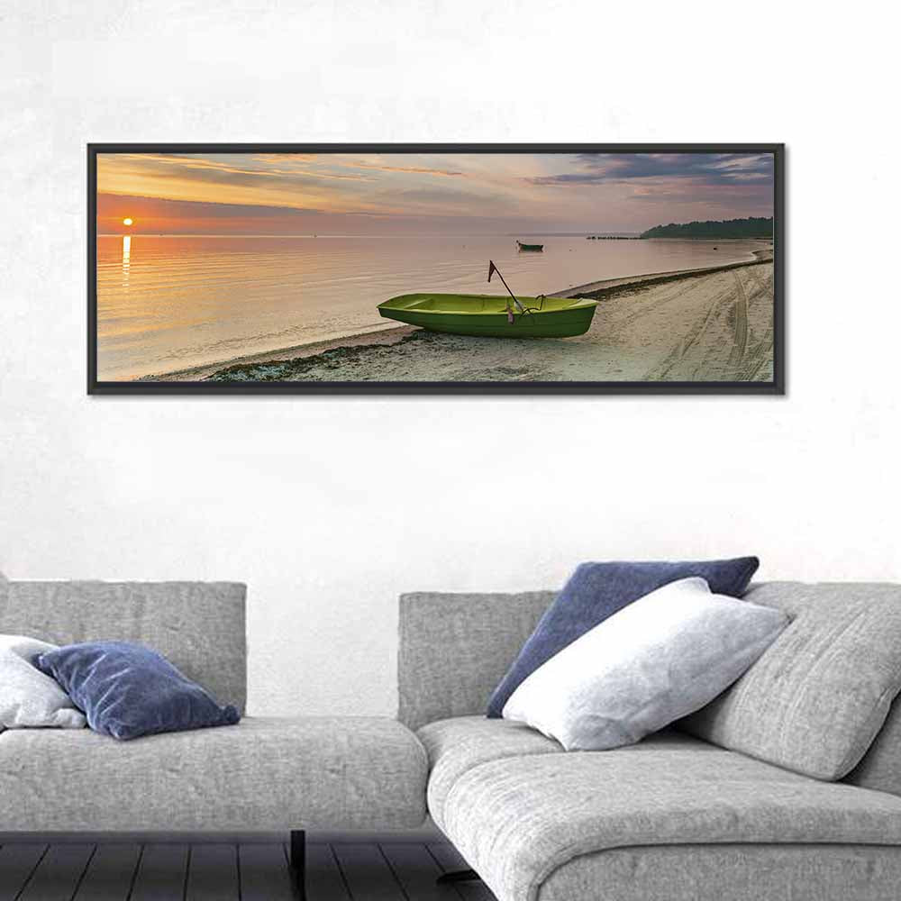 Green Rowboat at Sunrise Wall Art