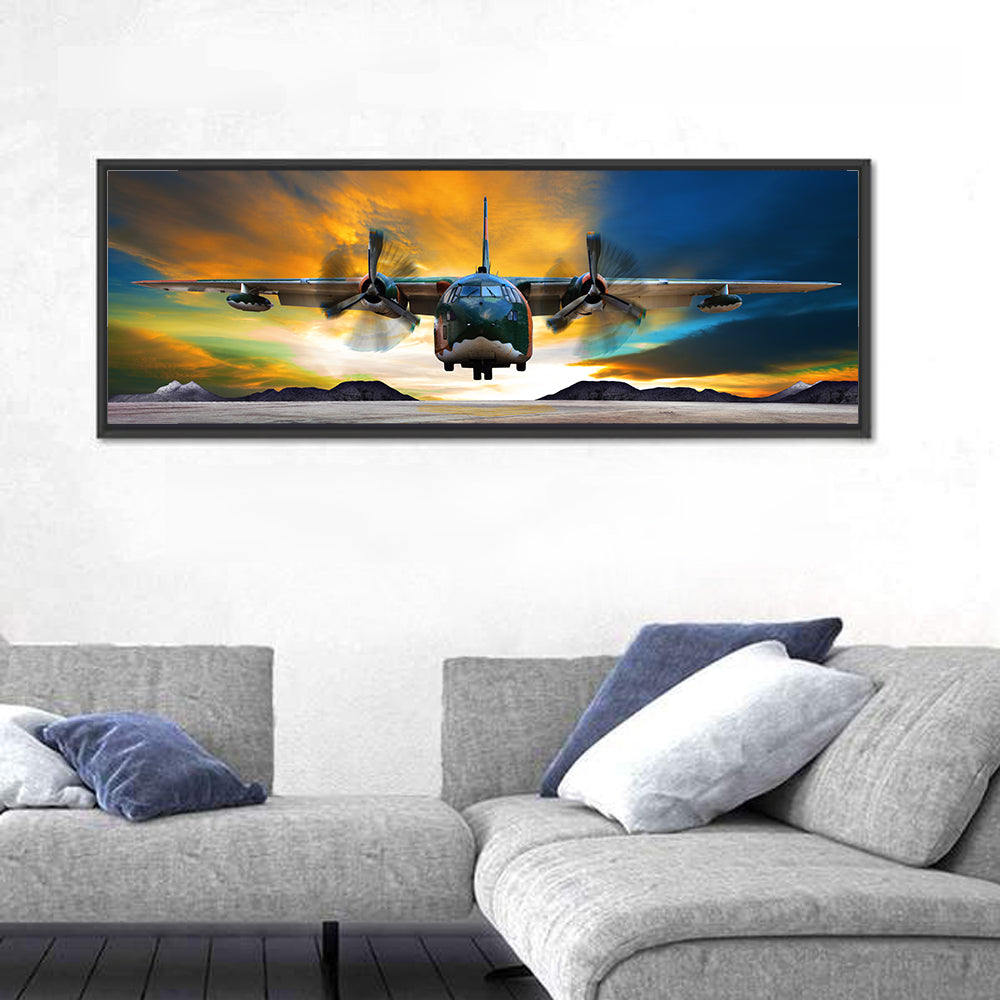 Cargo Plane Landing at Sunset Wall Art