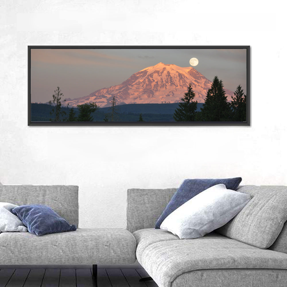 Mount Rainier Alpenglow with Full Moon Wall Art