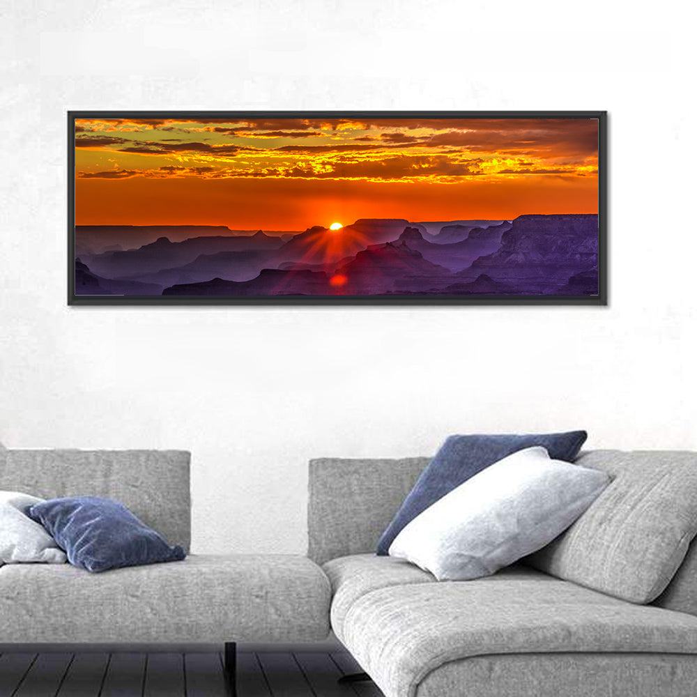 Lipan Point Sunset Sunburst Wall Art in a room, panoramic