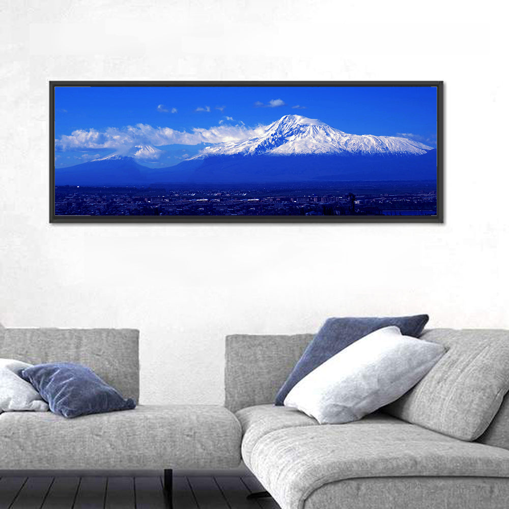 Mount Ararat Over Yerevan Wall Art in a room, panoramic
