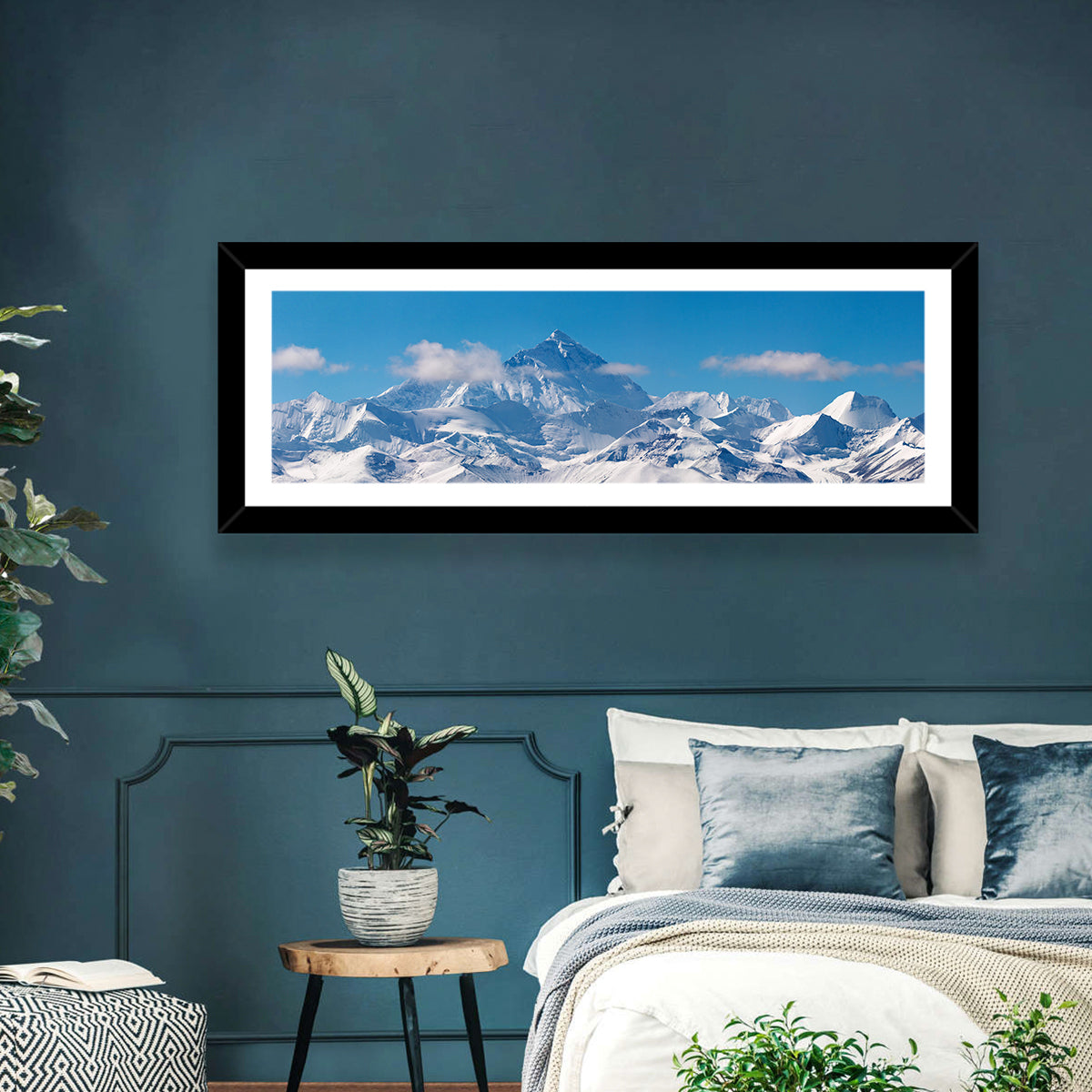 Mount Everest Snow Ridge Wall Art in a room, panoramic