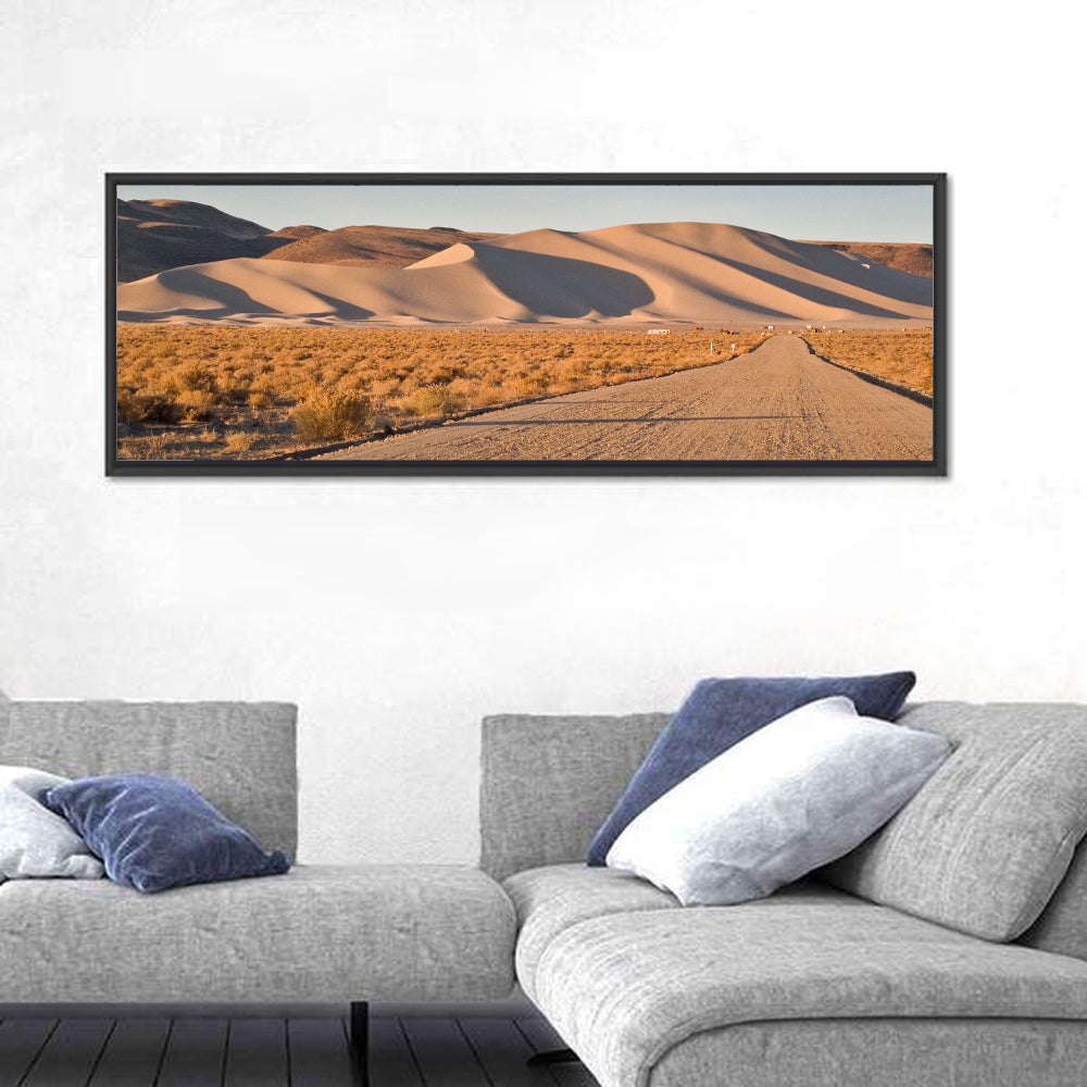Sand Mountain Dune Road Wall Art in a room, panoramic