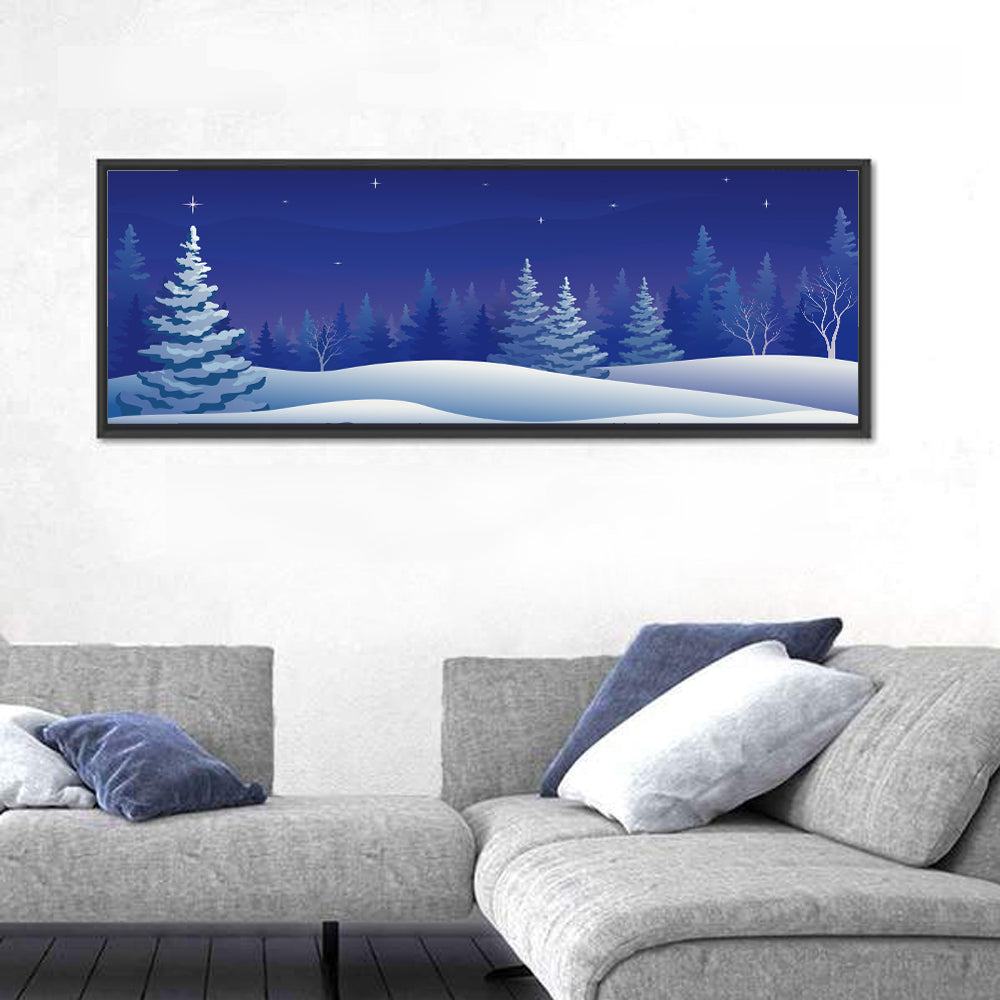 Starry Winter Forest Illustration Wall Art