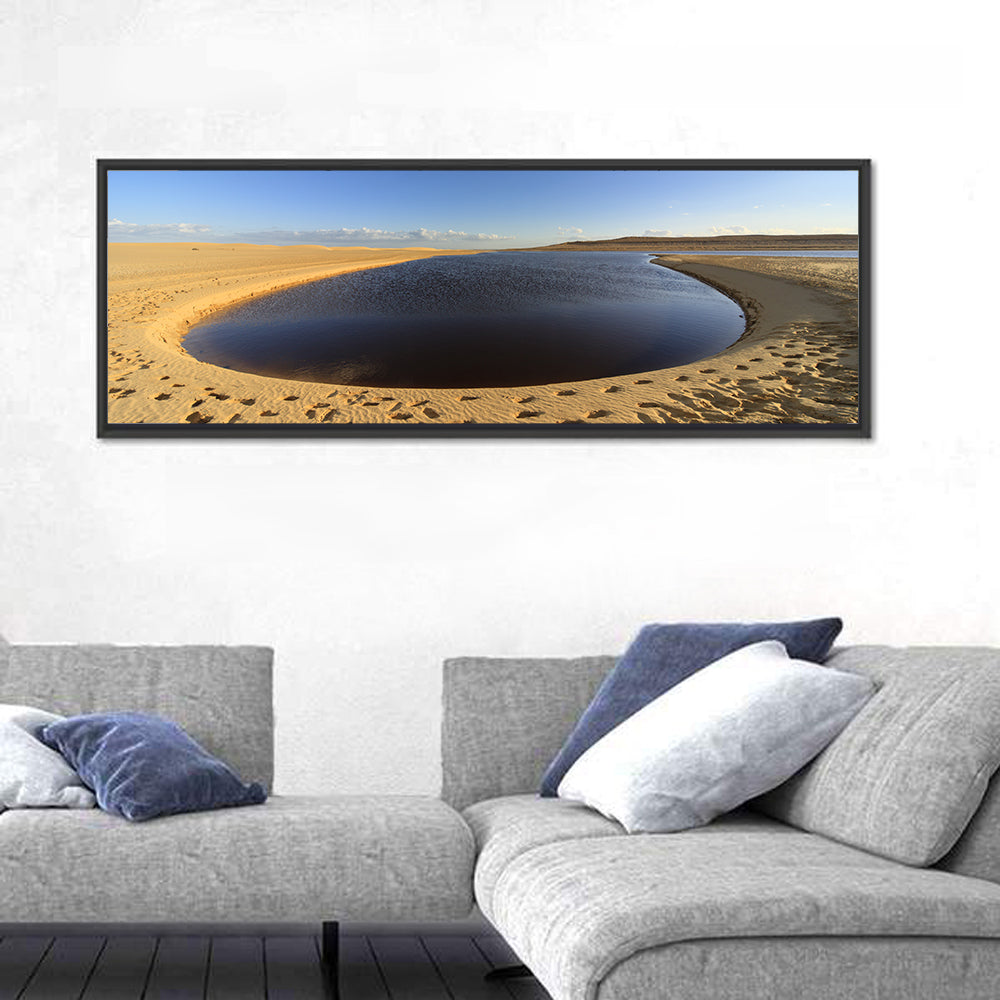 Fayoum Lake Footprints Wall Art in a room, panoramic