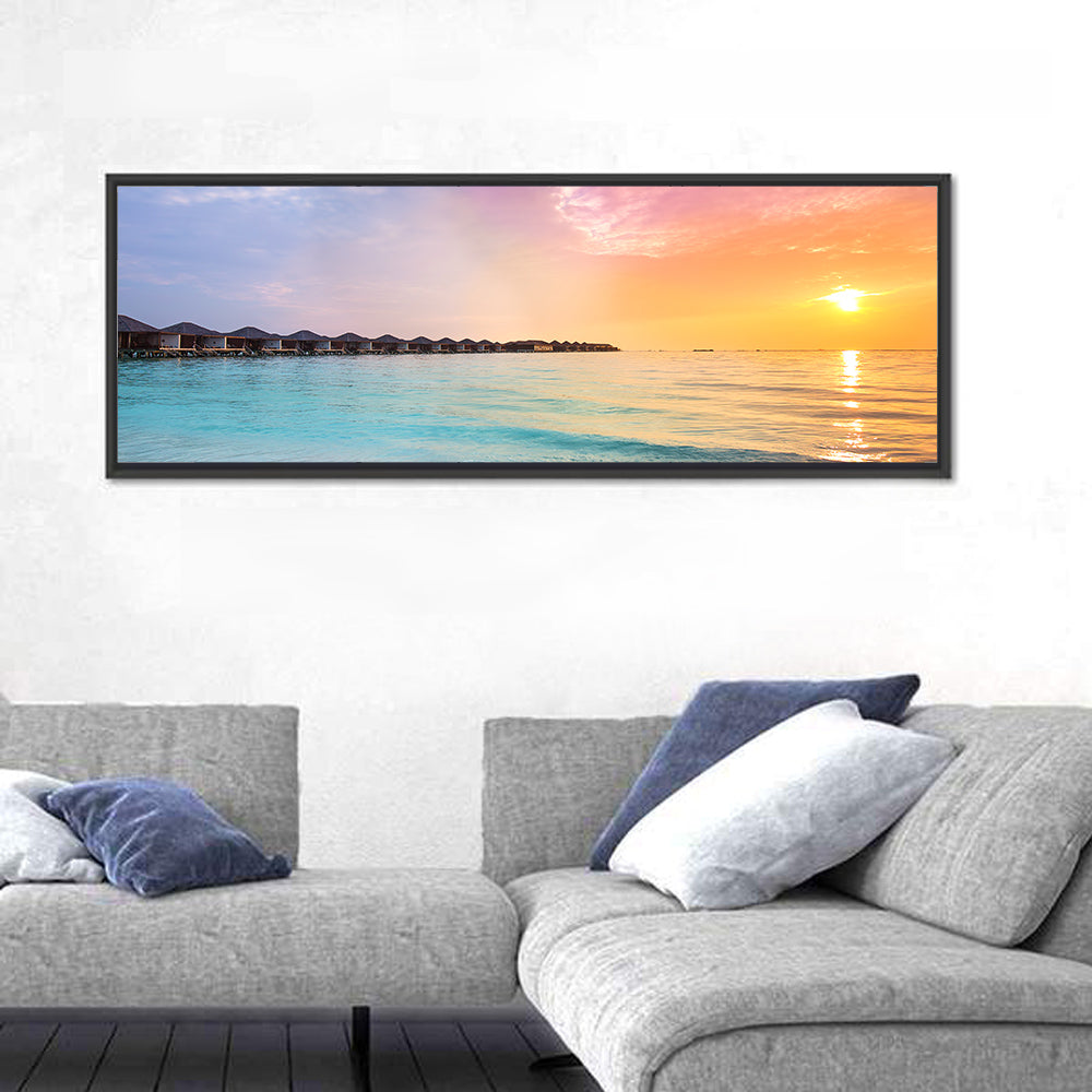 Overwater Bungalows at Sunset Wall Art