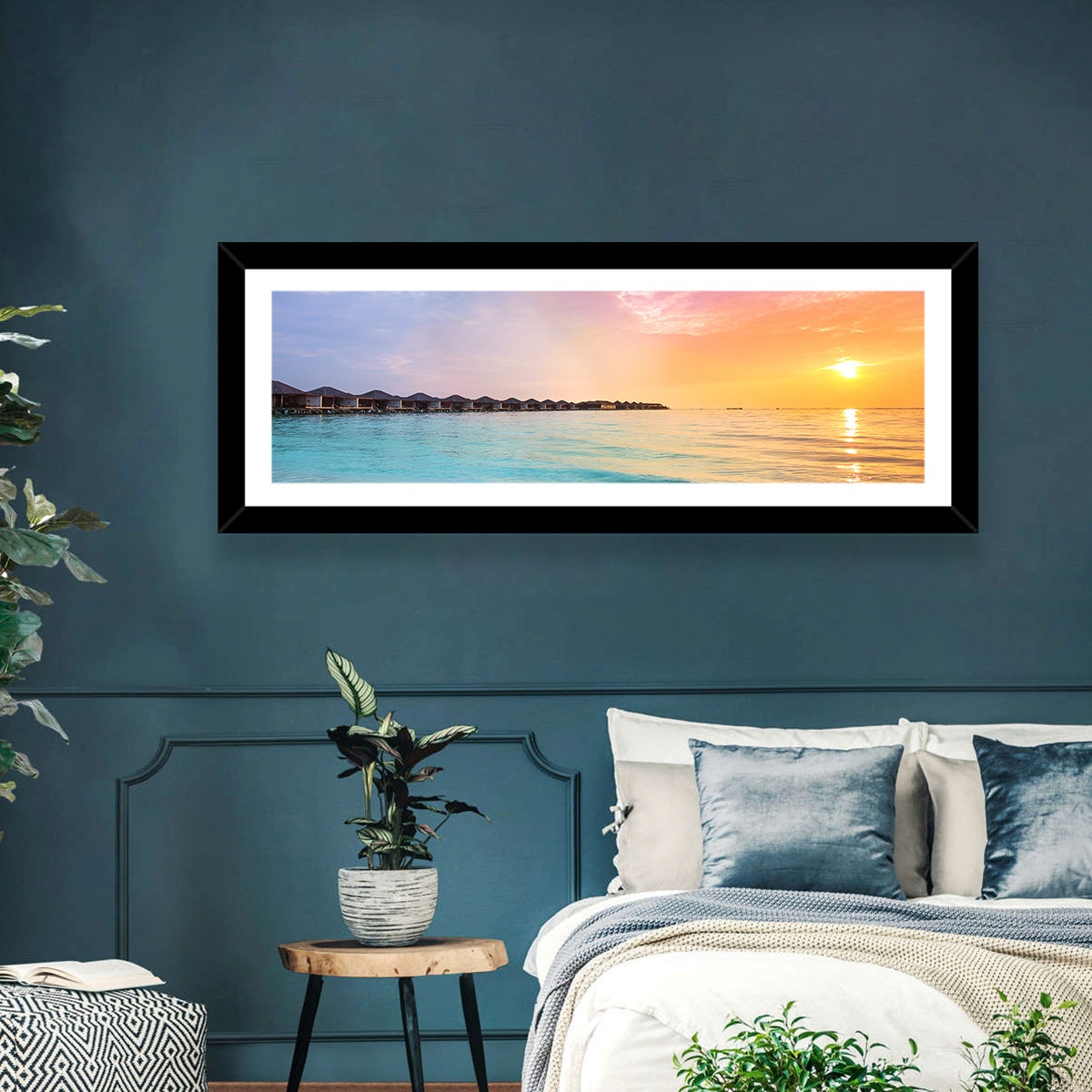 Overwater Bungalows at Sunset Wall Art