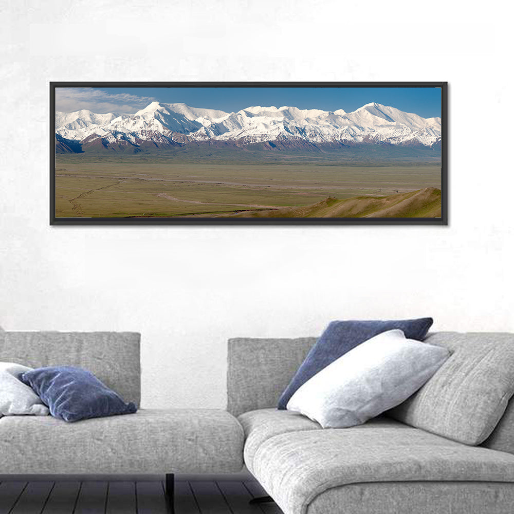 Pik Lenin Peaks Wall Art in a room, panoramic