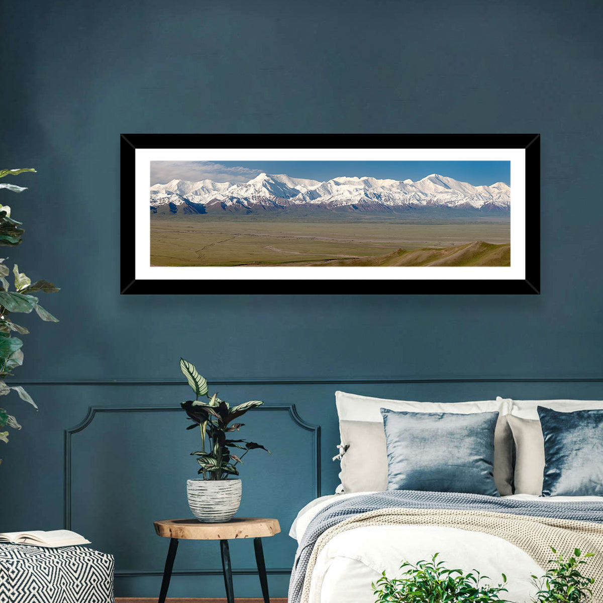 Pik Lenin Peaks Wall Art in a room, panoramic