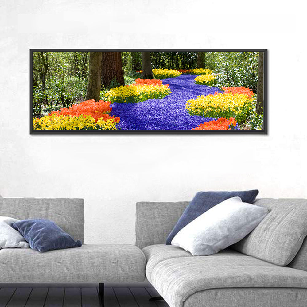 Spring Garden Path Wall Art in a room, panoramic