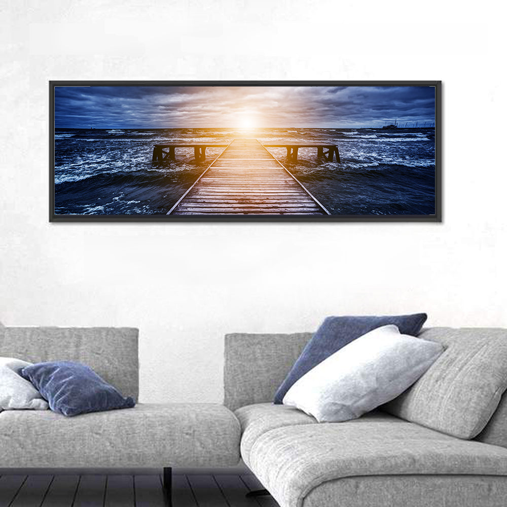 Sunlit Wooden Jetty at Dusk Wall Art