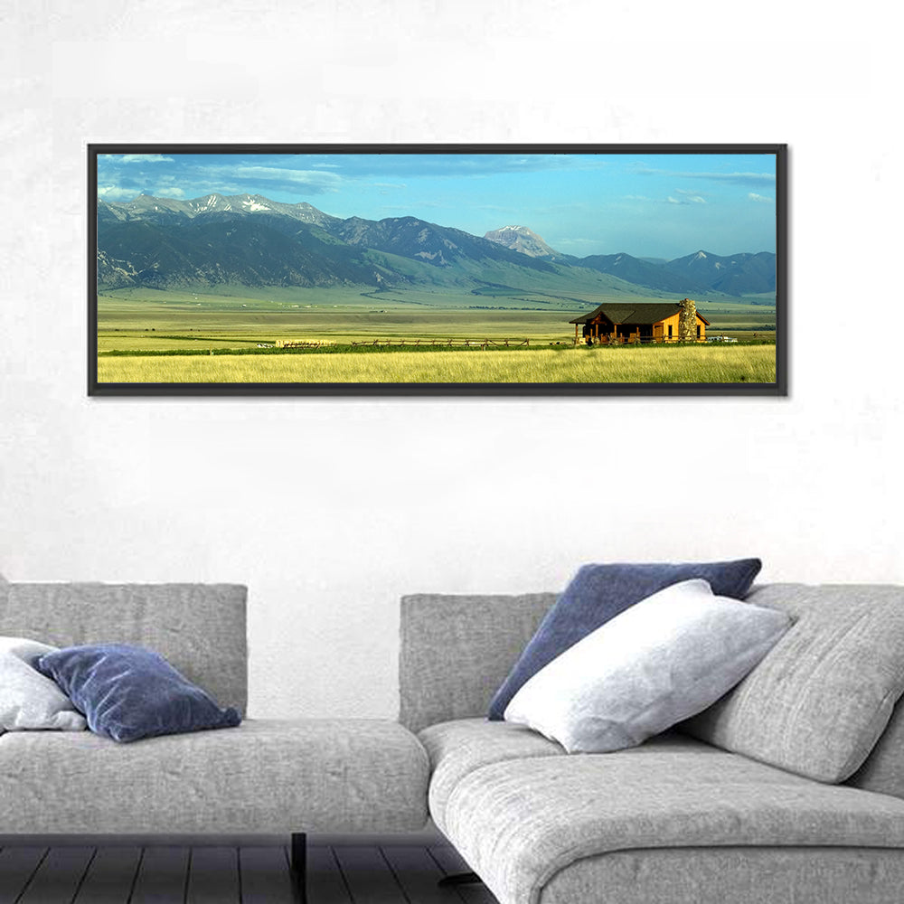 Montana Mountain Ranch Wall Art in a room, panoramic
