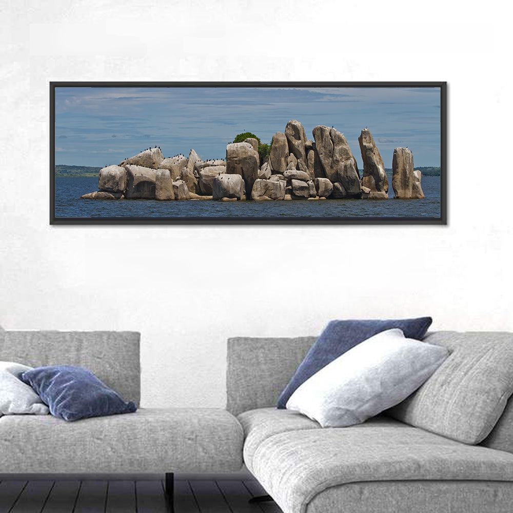 Stony Islet Lake Victoria Wall Art in a room, panoramic