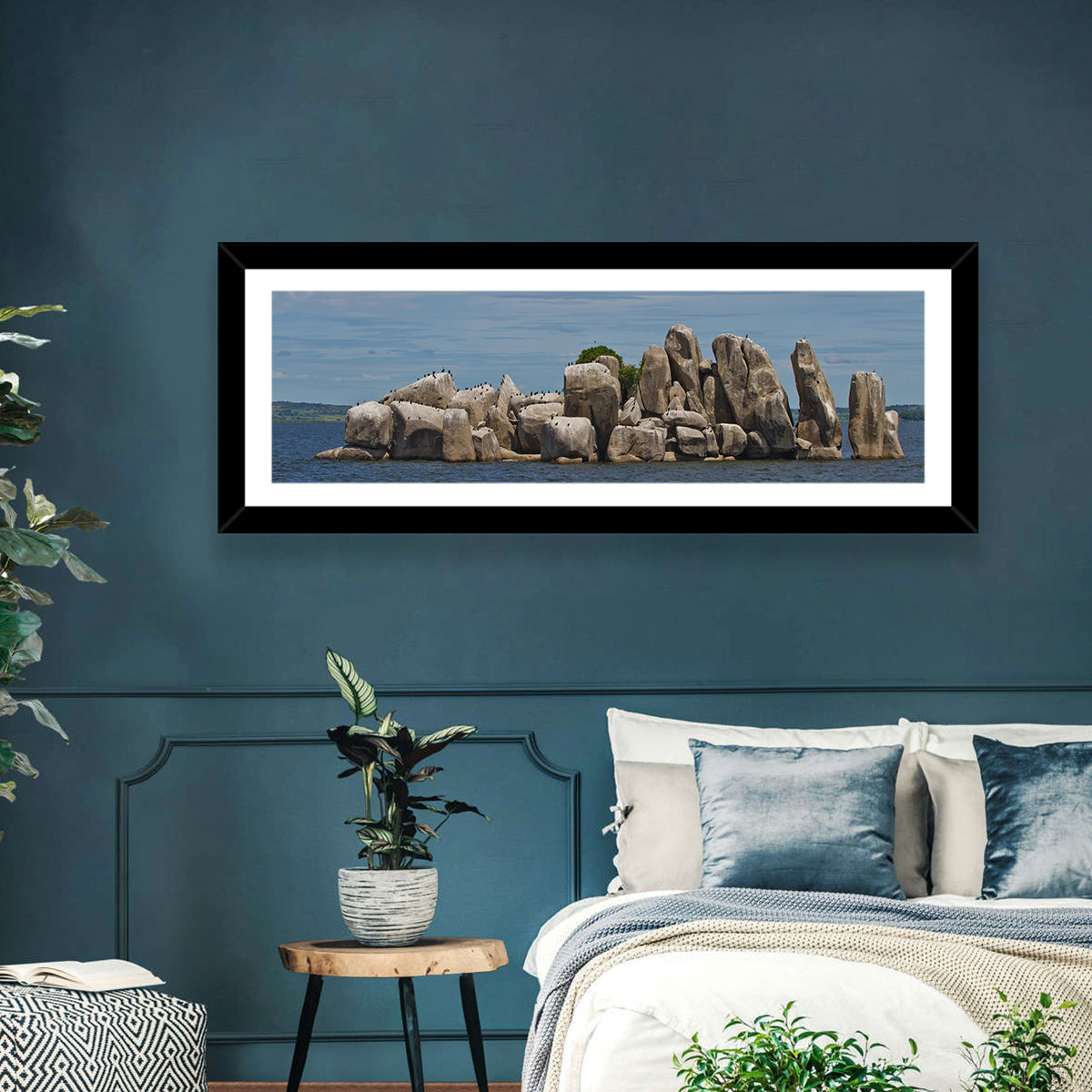 Stony Islet Lake Victoria Wall Art in a room, panoramic