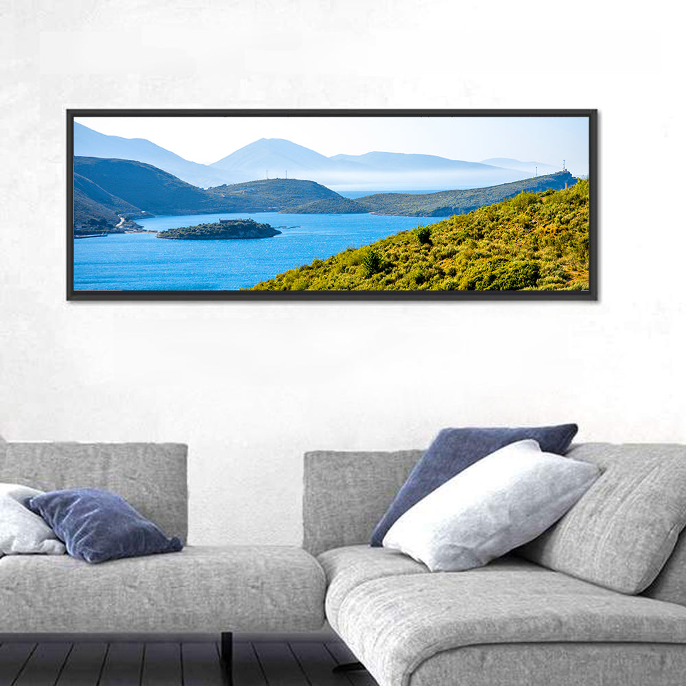 Porto Palermo Bay with Ali Pasha Castle Wall Art in a room, panoramic