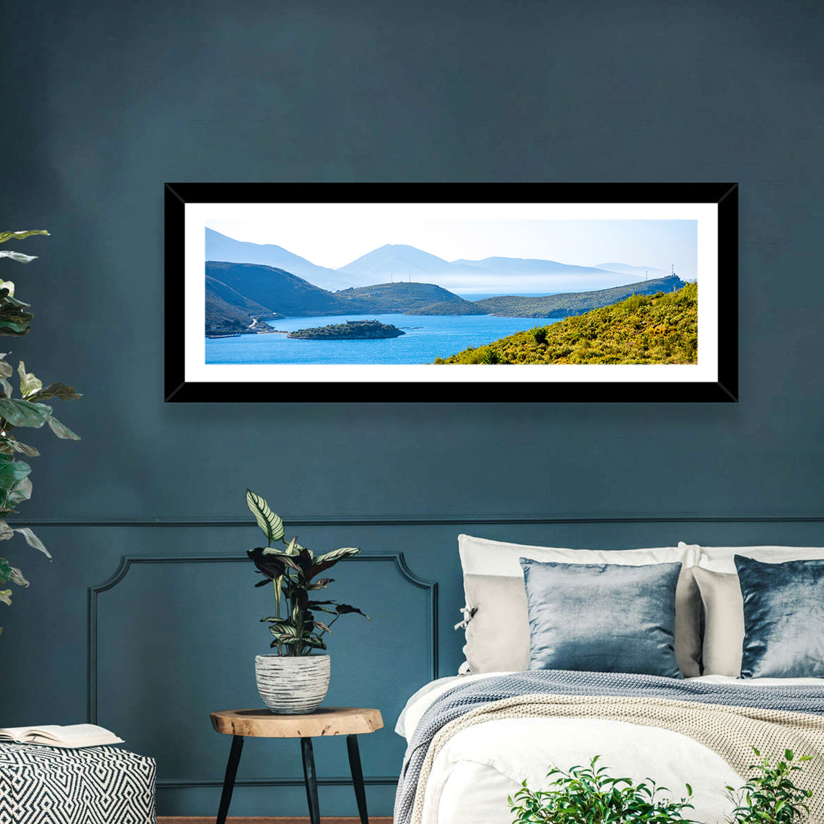 Porto Palermo Bay with Ali Pasha Castle Wall Art in a room, panoramic