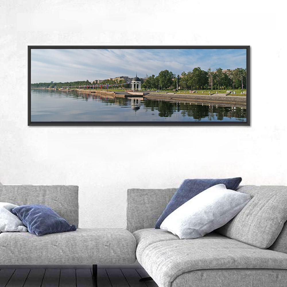 Lake Onega Promenade with Gazebo Wall Art in a room, panoramic