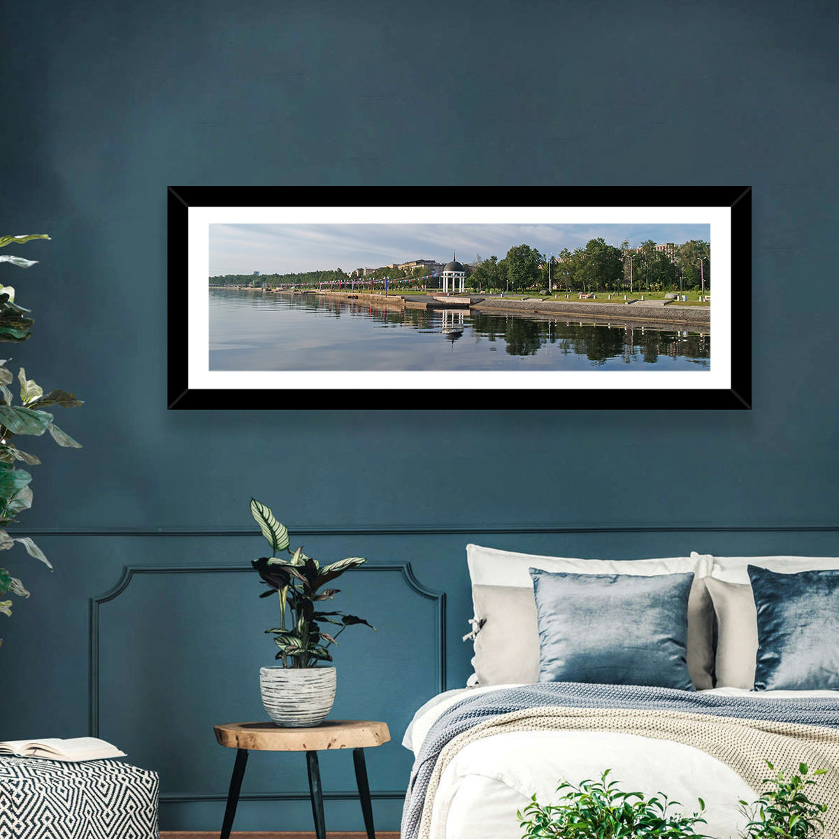 Lake Onega Promenade with Gazebo Wall Art in a room, panoramic