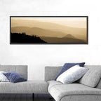 Foggy Mountain Sunset with Evergreen Silhouettes Wall Art