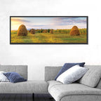 Haystacks at Sunset Fieldscape Wall Art