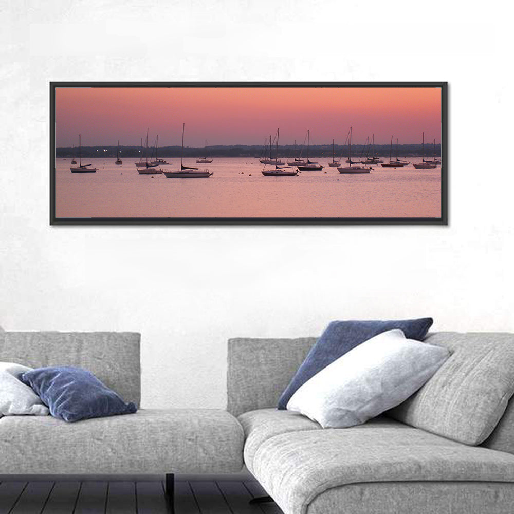 East Haven Beach Sunset Wall Art in a room, panoramic