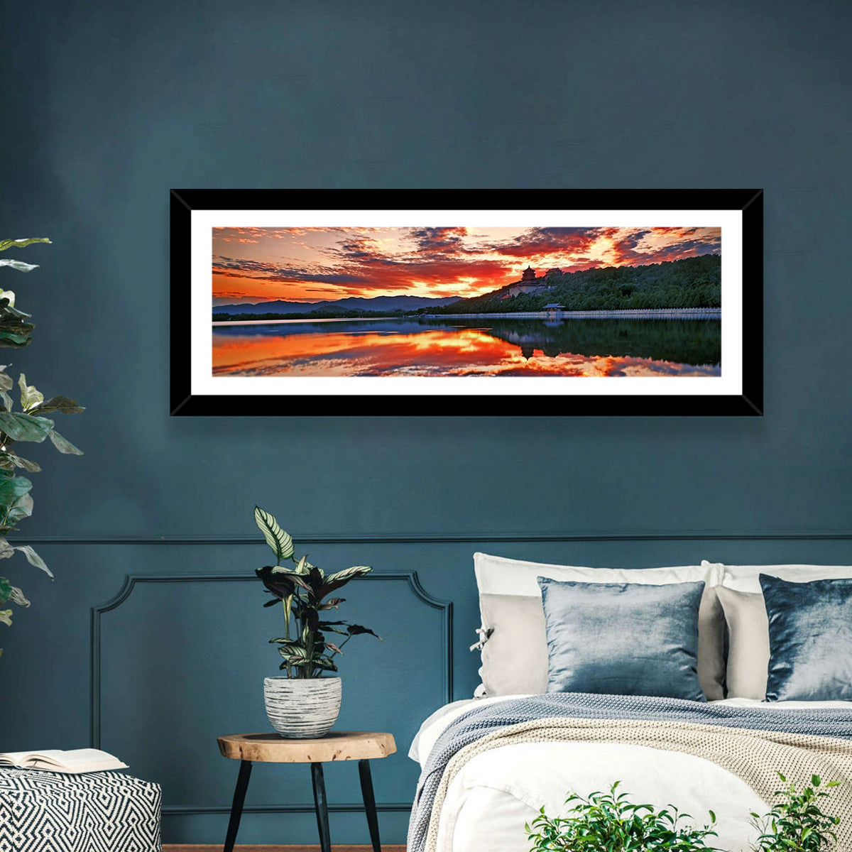 Kunming Lake Sunset, Summer Palace Wall Art in a room, panoramic