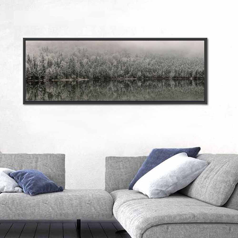 Saint Anna Lake Winter Fog Wall Art in a room, panoramic