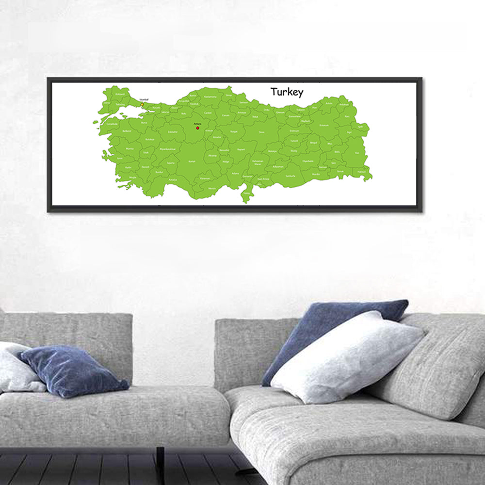 Turkey Map with Province Labels Wall Art in a room, panoramic