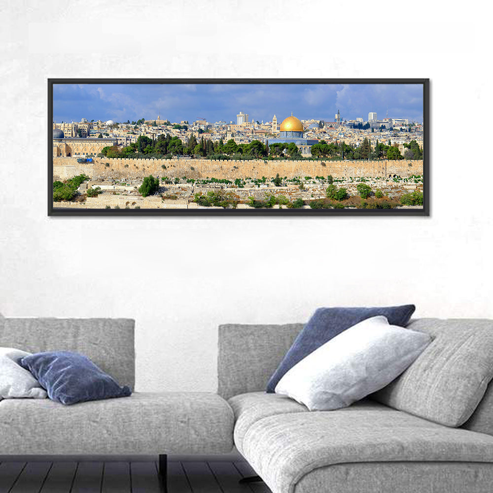 Jerusalem Old City View Wall Art in a room, panoramic