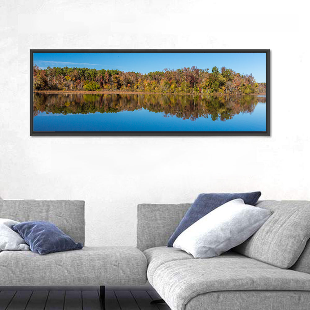 Petit Jean Lake Reflection Wall Art in a room, panoramic