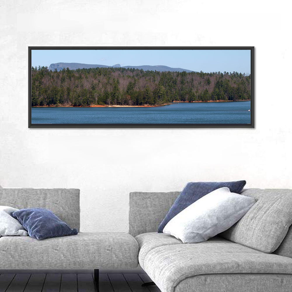Lake James Shoreline Wall Art in a room, panoramic