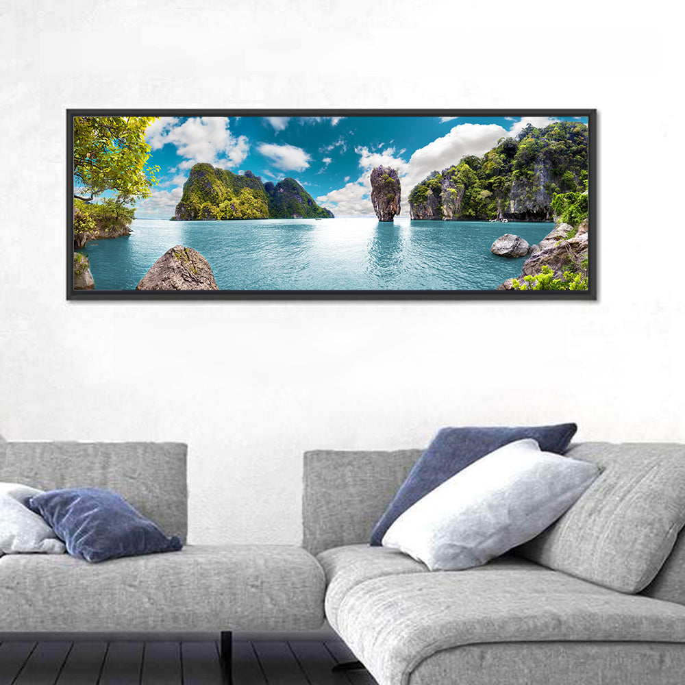 Khao Phing Kan Seascape Wall Art in a room, panoramic