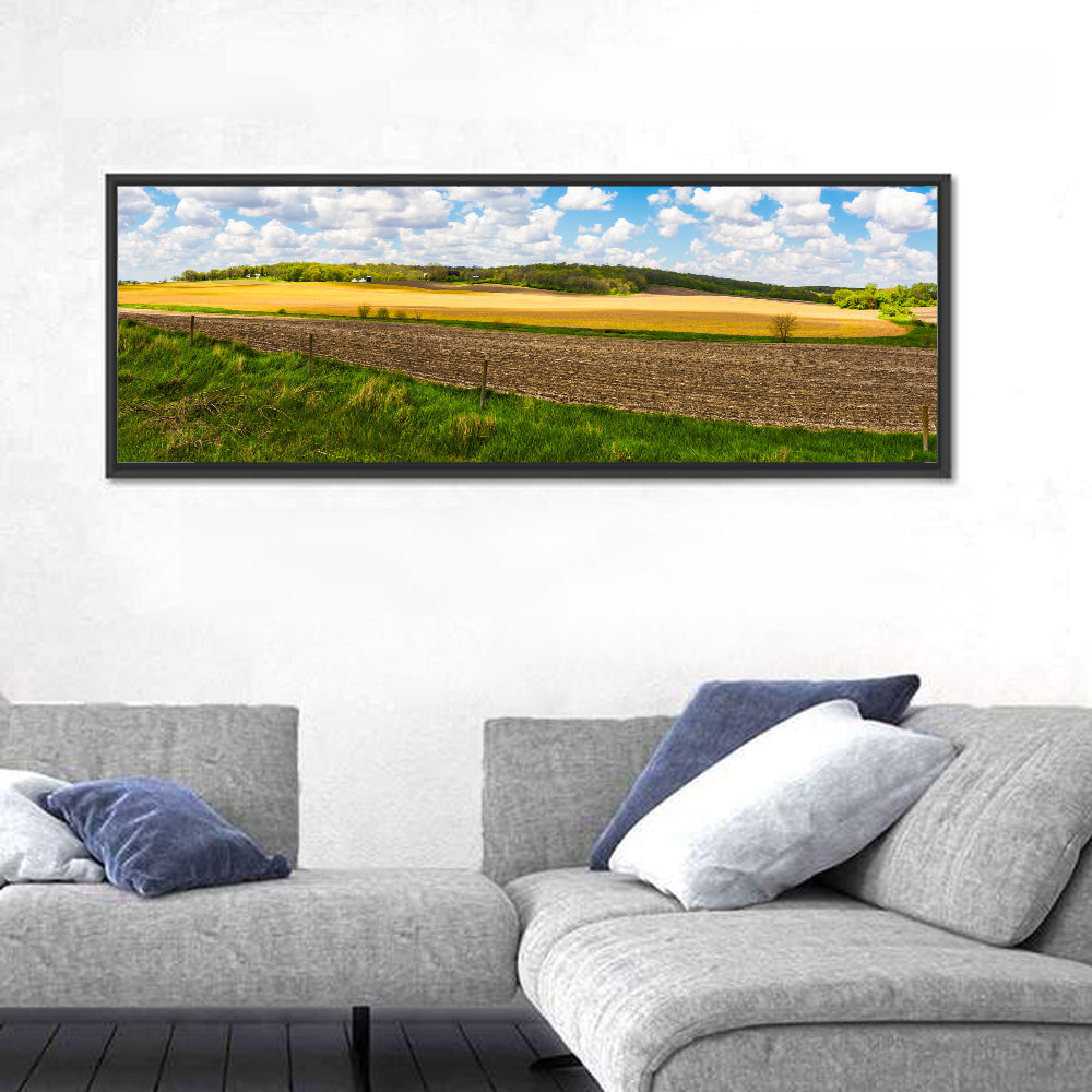 Iowa Farmland Wall Art in a room, panoramic