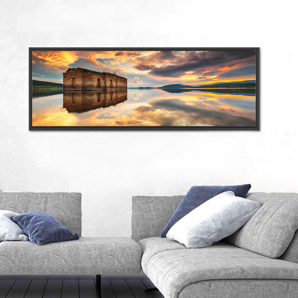 Sunken Church at Zhrebchevo Dam Wall Art in a room, panoramic