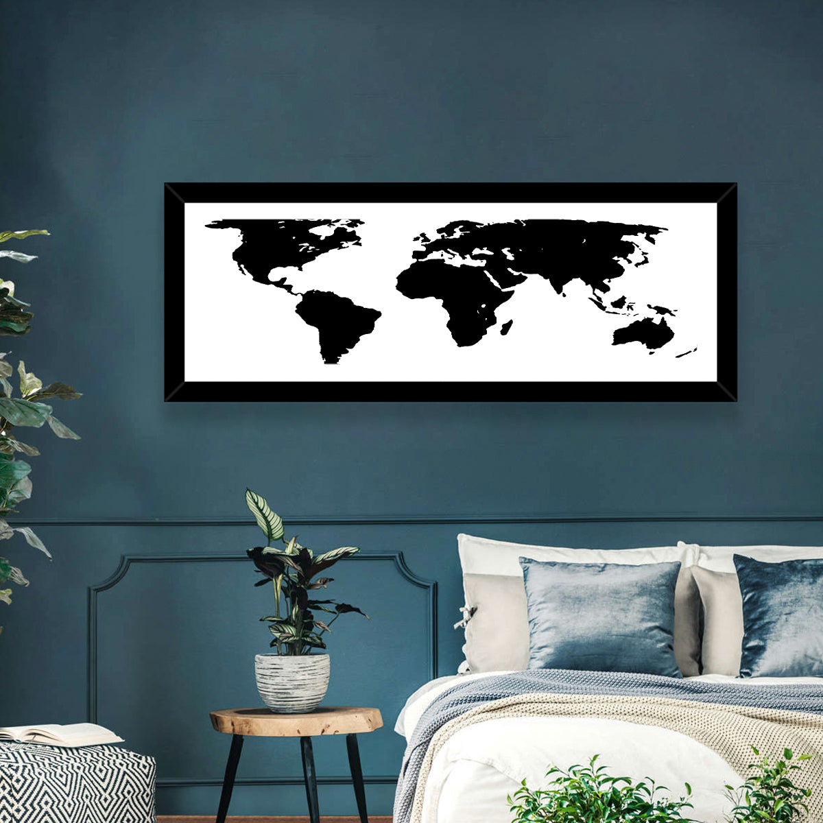 Black World Map Wall Art