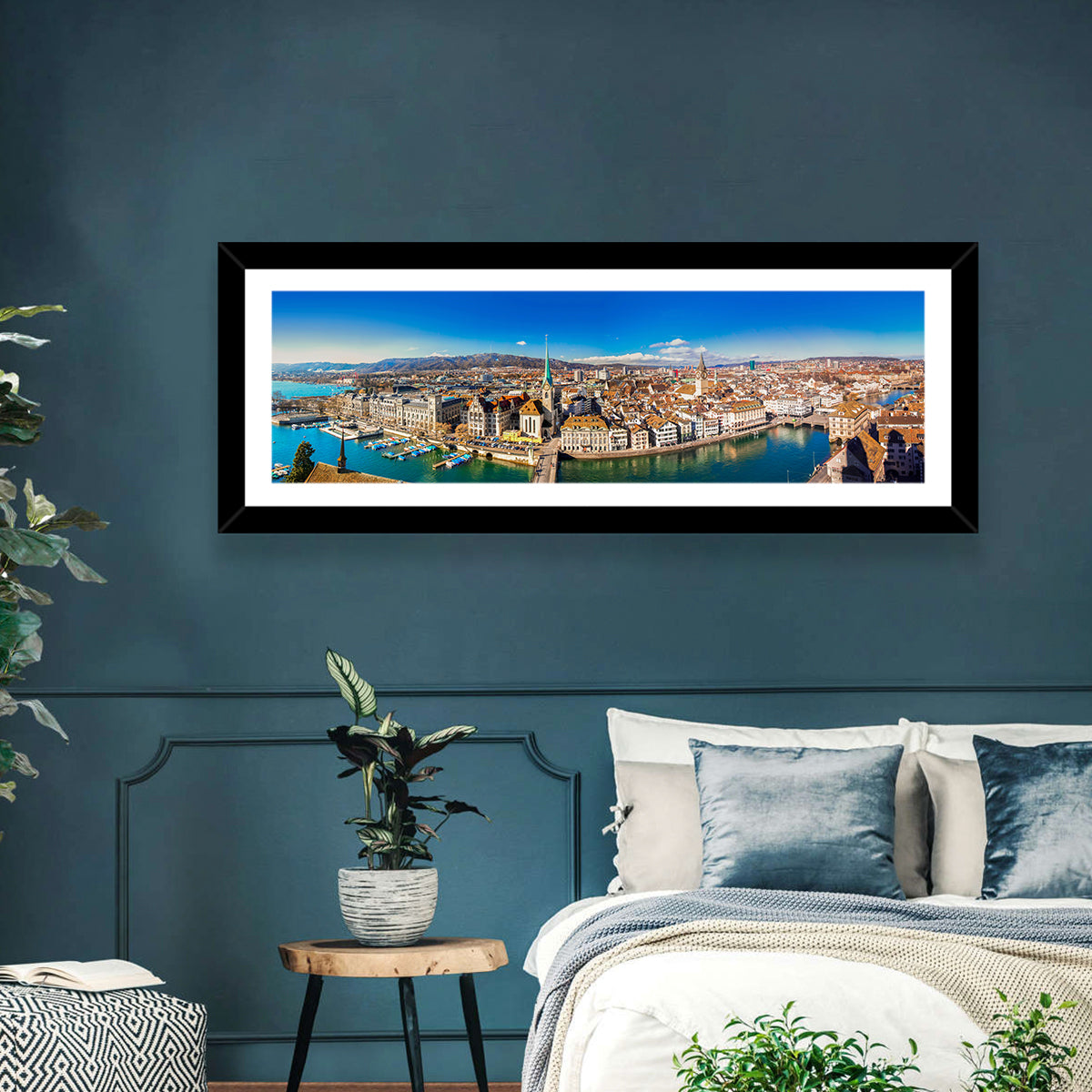 Zurich Cityscape Wall Art in a room, panoramic