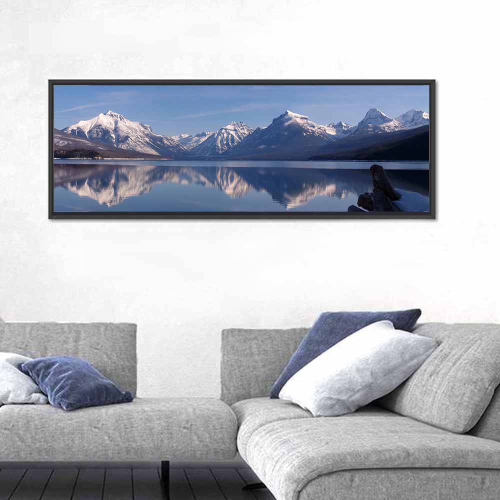 Lake Mcdonald Reflections Wall Art in a room, panoramic