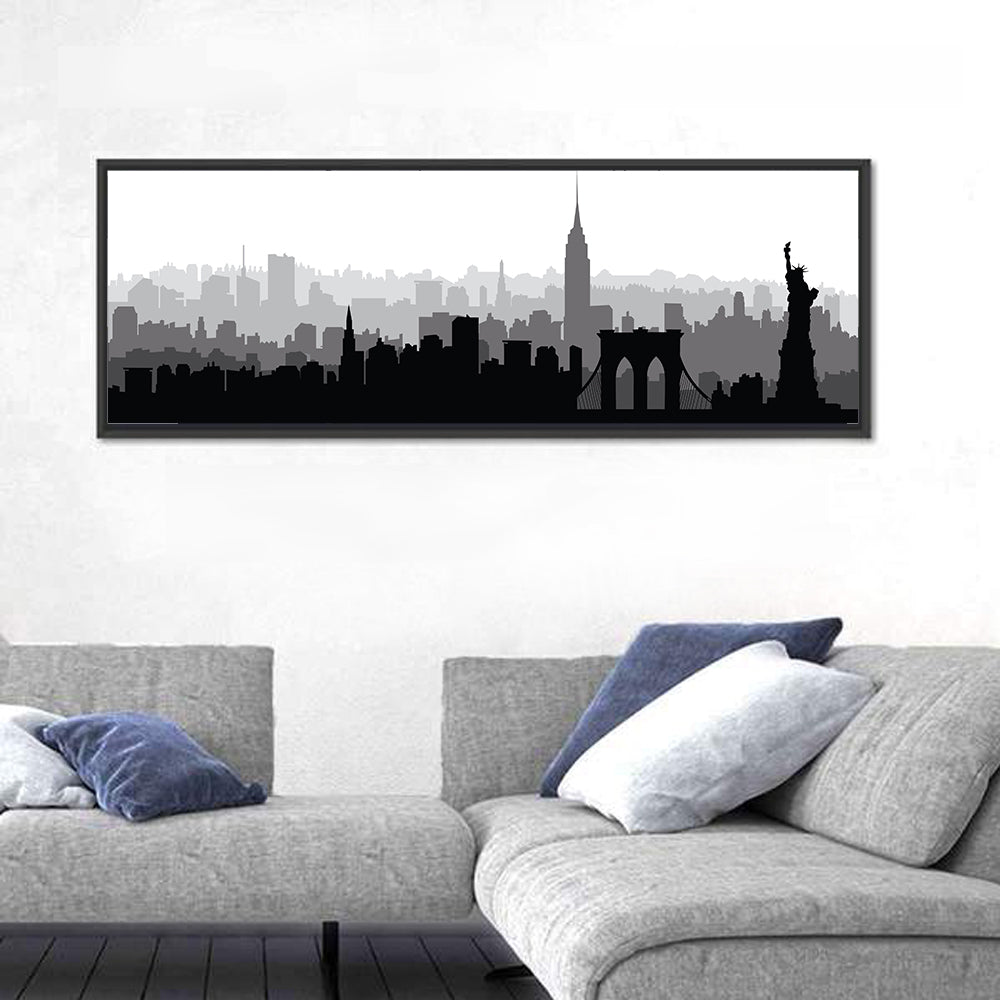 New York Skyline Silhouette Wall Art in a room, panoramic