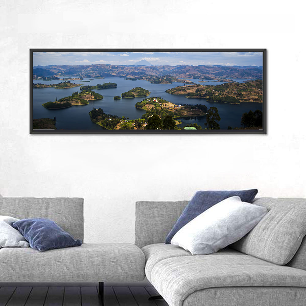 Lake Bunyonyi Wall Art in a room, panoramic
