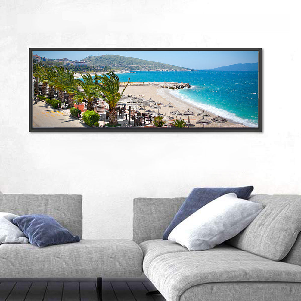Saranda Seaside View Wall Art in a room, panoramic